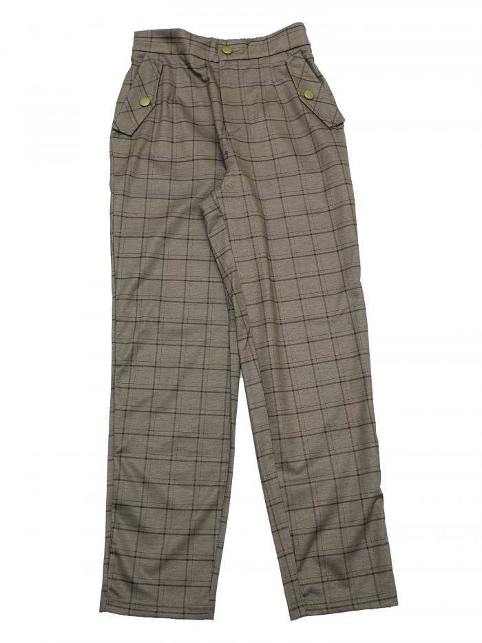 Allegra K ロングパンツ タータンチェック柄 ストレートウエストゴム ヴィンテージ レディース キャメル XL