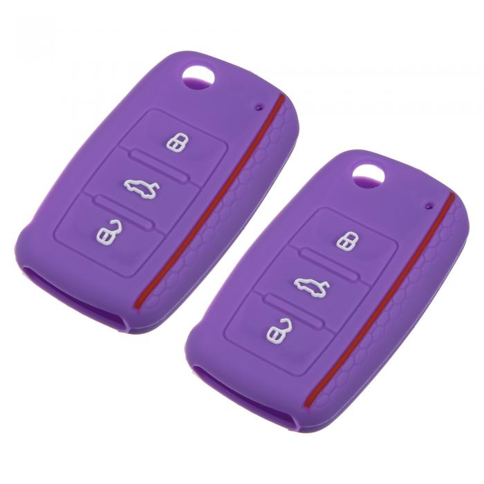 uxcell キーなしエントリーカーリモコンキーフォブシェルケース カバープロテクター シリコーン Volksw agenに対応 Beetle CC Eos GTI Golf Jettaに対応 3ボタン パープル 2個