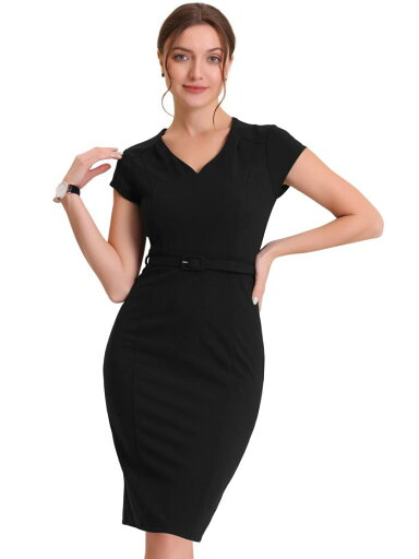 Allegra K ボディコンワンピース シースドレス Vネック 膝丈 無地 キャップスリーブ ハイウエスト レディース Allegra K ボディコンワンピース シースドレス Vネック 膝丈 無地 キャップスリーブ ハイウエスト レディース