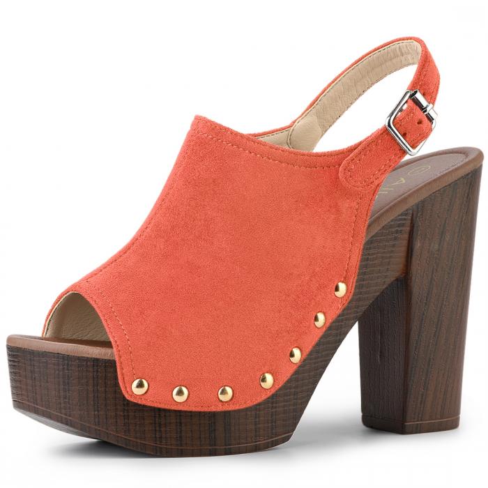 Allegra K バックストラップサンダル プラットフォーム 厚底 スリングバック チャンキーヒール レディース オレンジ 27.5cm