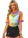 Allegra K シースルー Tシャツ シアー メッシュトップス ラウンドネック 半袖 カジュアル レディース ピンク XS|詳細画像