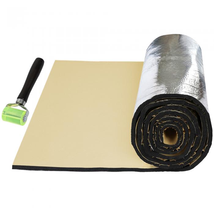 uxcell 断熱マット 車用断熱マット 吸音マット 防音フォーム 断熱材 断熱シート デッドニング アルミ箔 フォーム製 遮音防音材料 熱反射 吸音 自動車 ドア断熱 エンジン 屋根用 200x50cm 厚さ10mm ローラー付き(2)