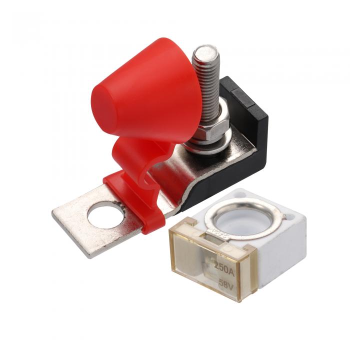 uxcell ヒューズベース 250A バッテリー ヒューズ端子 赤い絶縁キャップ ヒューズブロックキット ヒューズ マックス電圧58V 車両マリンボート RV用 1セット入り