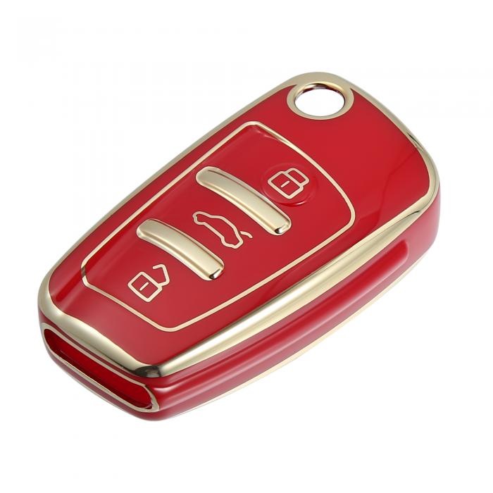 uxcell 車のキーフォブカバー 3ボタン リモートキーフォブケース TPU ボタン 全面保護カバー Audiに対応 Q3に対応 2015-2020に対応 Audiに対応 A1 A3 Q7 TTに対応 レッド