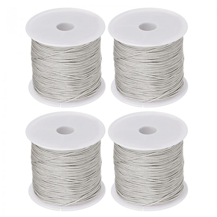 uxcell ナイロンビードスレッド ノット コード ストリング ブレスレット用 ネックレス用 シルバートーン 内径0.8 mm 長さ45 M 4ロール入