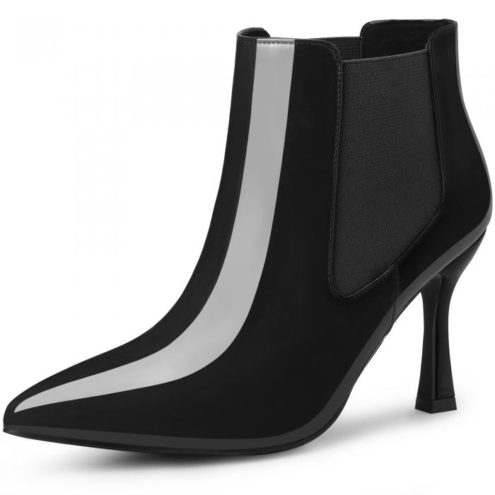 Allegra K レディース ポインテッドトゥ スティレットヒール チェルシー アンクルブーツ ブラック 26.0cm