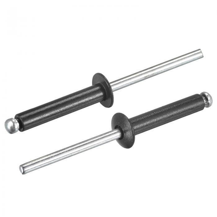 uxcell ブラインドリベット 4 mm x 20 mm アルミニウム オープンエンドフラット ラウンドヘッドリベット 金属プレートの接合用 ブラック 200個入り