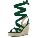 Allegra K レースアップウェッジヒール ストラップサンダル エスパドリーユ プラットフォーム ラウンドトゥ レディース グリーン 24.5cm
