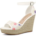 Allegra K レース ウェッジサンダル ウェッジヒール エスパドリーユ プラットフォーム レディース パープルフラワー 24.0 cm