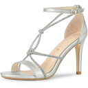 Allegra K サンダル スティレットヒール ラインストーン ノット ストラップ レディース シルバー 25.0 cm(4)