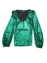 Allegra K パーティートップス ロングtシャツ シャツメタリック 光沢 グリッター ビショップスリーブ スクープネック レディース グリーンブラック M