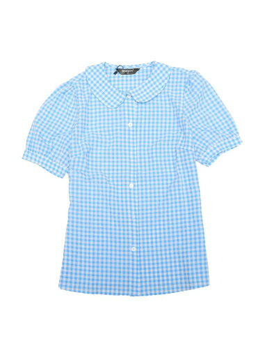 Allegra K チェックブラウス 丸襟 ボタンダウンシャツ パフ半袖 ギンガムトップス レディース ライトブルー L Allegra K チェックブラウス 丸襟 ボタンダウンシャツ パフ半袖 ギンガムトップス レディース ライトブルー L