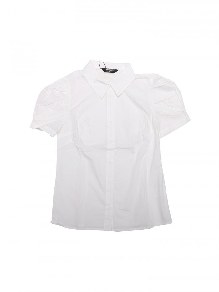 Allegra K ボタンダウンシャツ 無地トップス 半袖 パフスリーブ 折り襟 襟付き 通勤 通学 レディース ホワイト XL