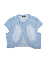Allegra K クロップジャケット デニムカーディガン 半袖 スリムフィット キャップスリーブ レディース ライトブルー XL