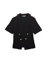 Allegra K カジュアルスーツ 無地ブレザー ショールカラー 前開き カーディガン 半袖 仕事 オフィス レディース ブラック XL(4)