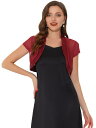 Allegra K クロップ カーディガン サテン ボレロ キャップスリーブ オープンフロント レディース ブルゴーニュ XS(4)