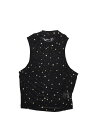 Allegra K タンクトップ キャミソール プリントトップス スター メッシュ ノースリーブ 星柄 シースルー レディース ブラック L