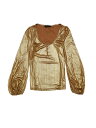 Allegra K パーティートップス ロングtシャツ シャツメタリック 光沢 グリッター ビショップスリーブ スクープネック レディース ダークゴールド M