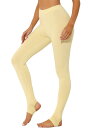Allegra K レンカパンツ レギンス 伸縮性ウエストバンド ジムヨガ ソフトコットント レディース イエローアプリコット XS