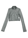 Allegra K ハロウィン コスチューム クロップドジャケット シースル セミシアー 水玉コート 長袖 スタンドカラー ジップアップ レディース シルバーグレー L
