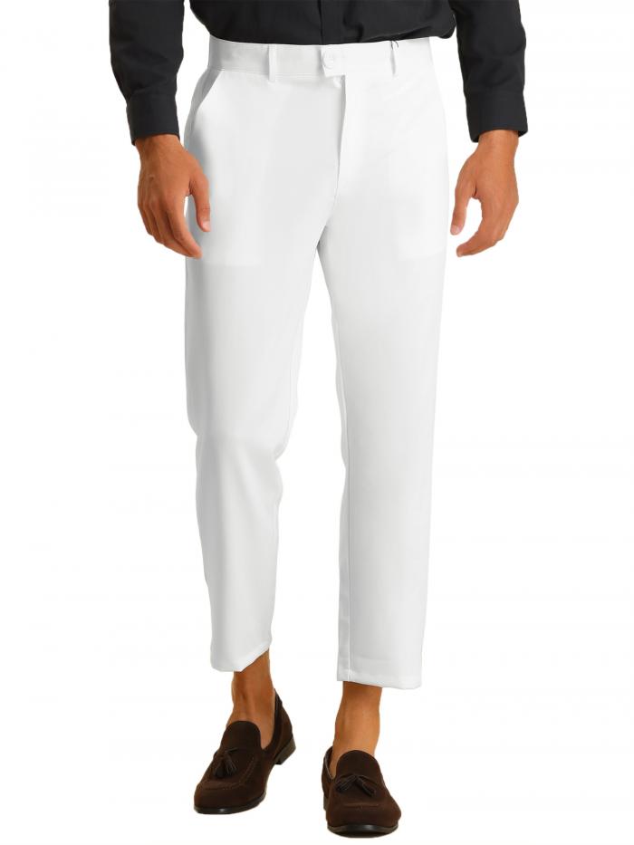 Lars Amadeus ドレスパンツ スーツパンツ ウエディング スリムフィット フラットフロント ソリッド メンズ ホワイト 30