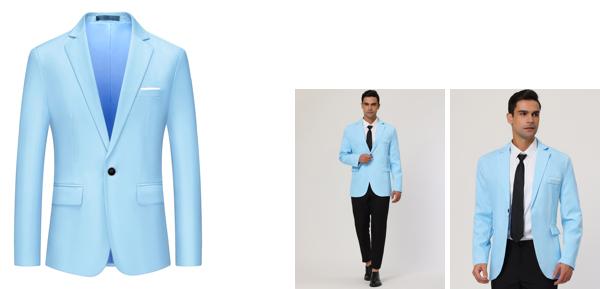 Lars Amadeus ドレススーツ ブレザー スリムフィット シングルブレスト ワンボタン サイドポケット スポーツコート メンズ ライトブルー XL