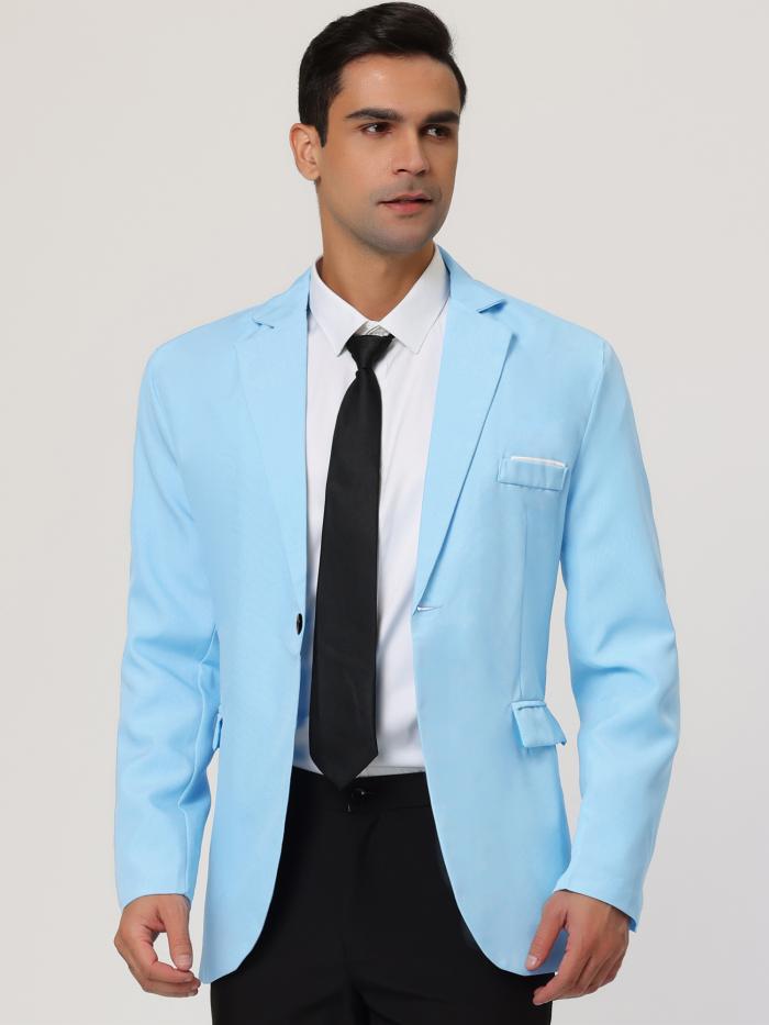 Lars Amadeus ドレススーツ ブレザー スリムフィット シングルブレスト ワンボタン サイドポケット スポーツコート メンズ ライトブルー XL