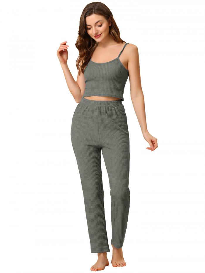 cheibear パジャマセット ニット ルームウェア カーディガン ラウンジ パジャマ パンツ 3ピース レディース グレー XS