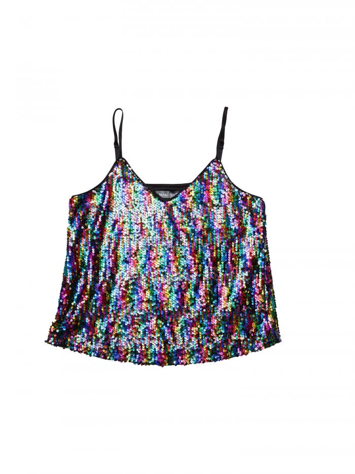 Allegra K スパンコール キャミソール ノースリーブ パーティー 光沢 タンクトップ メタリック 衣装 レディース イエローブラック S