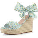 Allegra K ウェッジサンダル 花柄 プラットフォーム ウェッジヒール レディース スカイブルー 24.5 cm