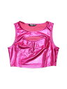 Allegra K タンクトップ クロップトップ 光沢 メタリック ノースリーブ カットアウト ハロウィン衣装 パーティー レディース フューシャピンク L