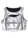 Allegra K タンクトップ クロップトップ 光沢 メタリック ノースリーブ カットアウト ハロウィン衣装 パーティー レディース グレー S