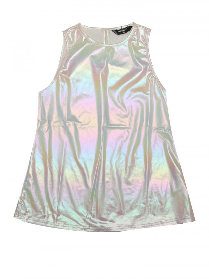 Allegra K スパンコール タンクトップ メタリック 光沢 ノースリーブ トップス クリスマス ダンス衣装 スリム レディース ベージュ M