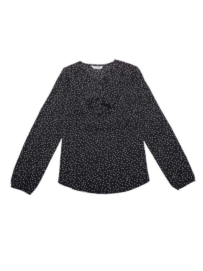 Allegra K フリルブラウス シャツ フレア トップス 長袖 水玉柄 エレガント レディース ブラック 水玉 XS(4)