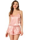 cheibear パジャマセット サテン ルームウェア キャミトップスとショーツ ランジェリー レディース ピンク M
