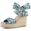 Allegra K ウェッジサンダル 花柄 プラットフォーム ウェッジヒール レディース ブルー 23.5 cm