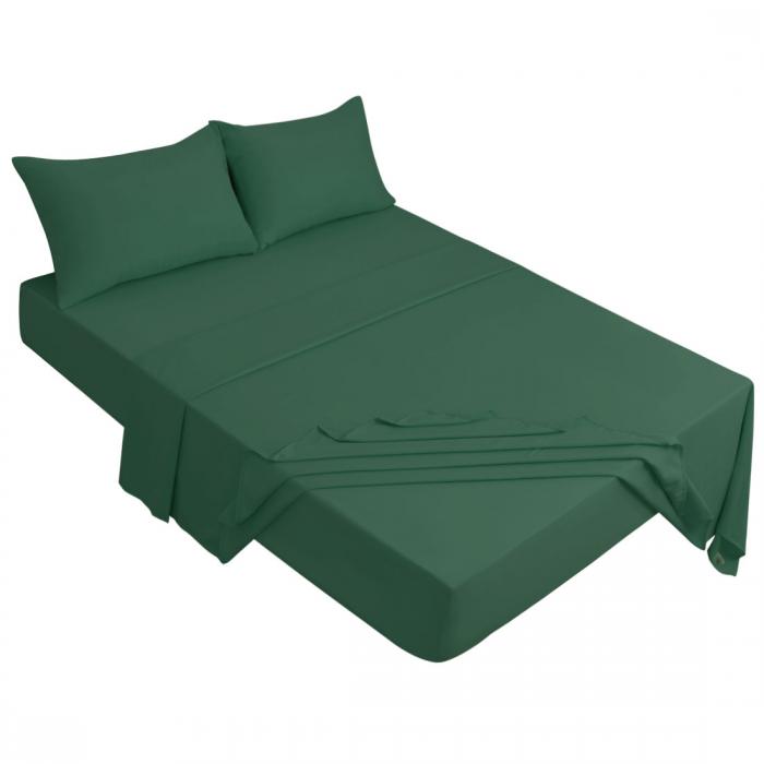 PiccoCasa 4ピース ベッド シーツ セット フラットシート フィットシート 枕カバー付き 110gsm ポリエステル マイクロファイバー 寝具 ホテル 寝室用 柔らかく 無地 緑 Twin
