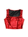 Allegra K メタリック クロップトップ 光沢 タンクトップ Uネック ノースリーブ パーティー クラブ レディース レッド S