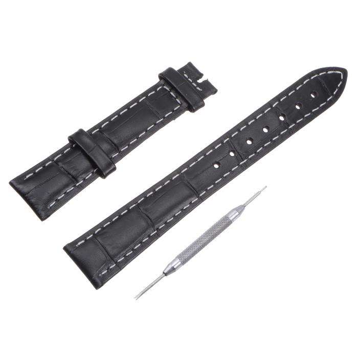 uxcell 型押し牛革バンド 革の時計ベルト ばね棒工具付き ばね棒ピン付き 17mm ブラック