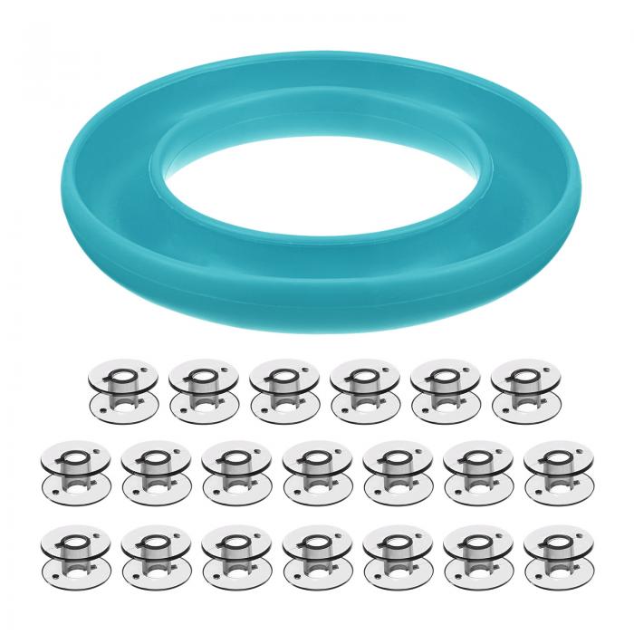 uxcell シリコンボビンリングホルダー 20個プラスチックボビン 日常の裁縫用品 ライトブルー ブラック