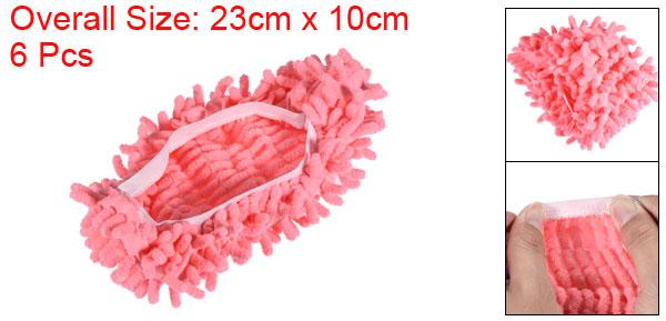 uxcell ウォッシャブルクリーニングシューズカバー 多機能 シェニールダスターモップスリッパフットソックス ハウスフロア用 ピンク 6個入り