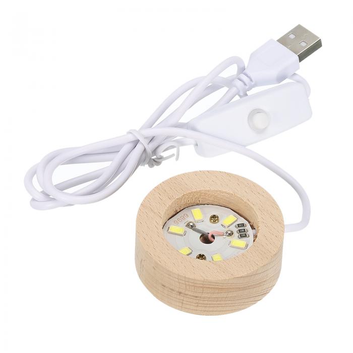 uxcell ディスプレイベース LED 木製 ボールスタンド ホルダー ラウンド USBスイッチ 水晶玉石用 5x2cm ホワイトライト