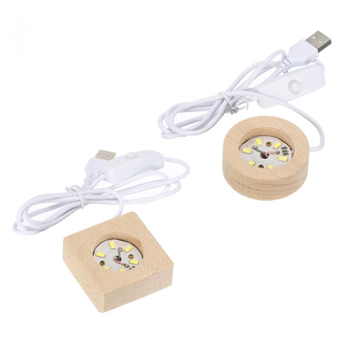 uxcell ディスプレイベース 木製 ボールスタンド ホルダー USBスイッチ付き 水晶玉石用 5x2cm ホワイトライト 16個