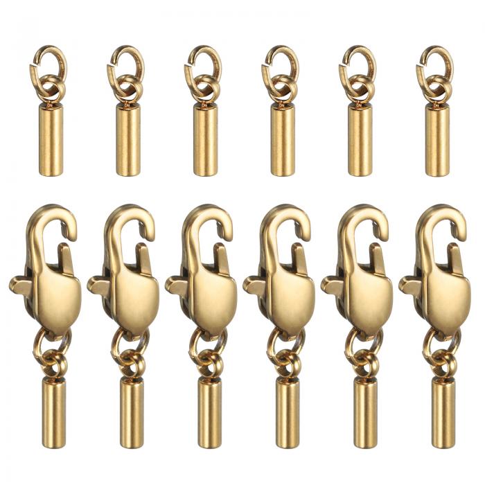 uxcell 6個セット コードエンドキャップ 1.5mm 内径 ステンレス製 金色トーン ロブスタークローフック..