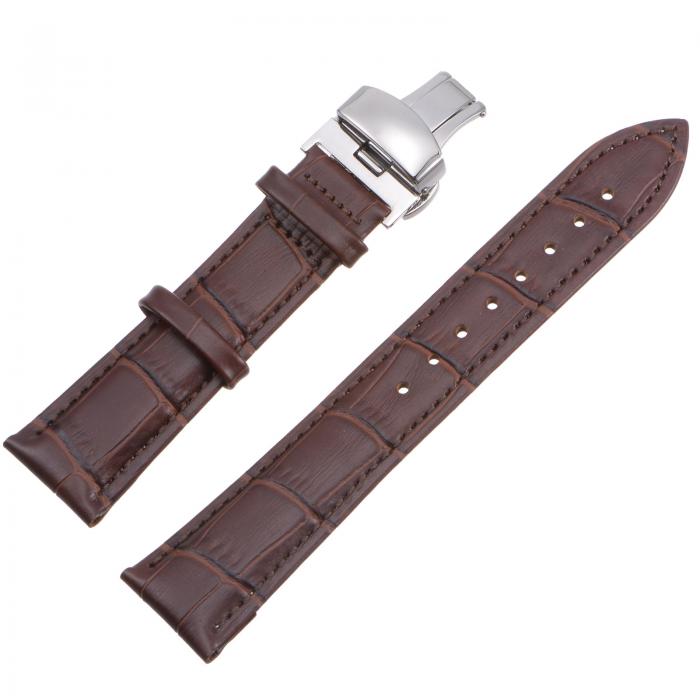 uxcell 牛革レザーバンド 交換用キット 展開バックルウォッチストラップ 21mm レザーストラップ スプリングバー付き ブラウン
