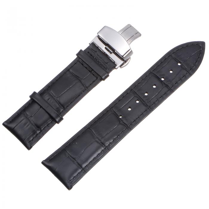uxcell 牛革レザーバンド 交換用キット 展開バックルウォッチストラップ 24mm レザーストラップ スプリングバー付き ブラック