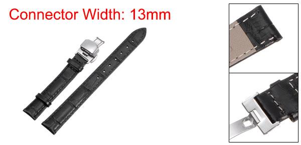 uxcell 牛革レザーバンド 交換用キット 展開バックルウォッチストラップ 13 mm レザーストラップ スプリングバー付き ブラック