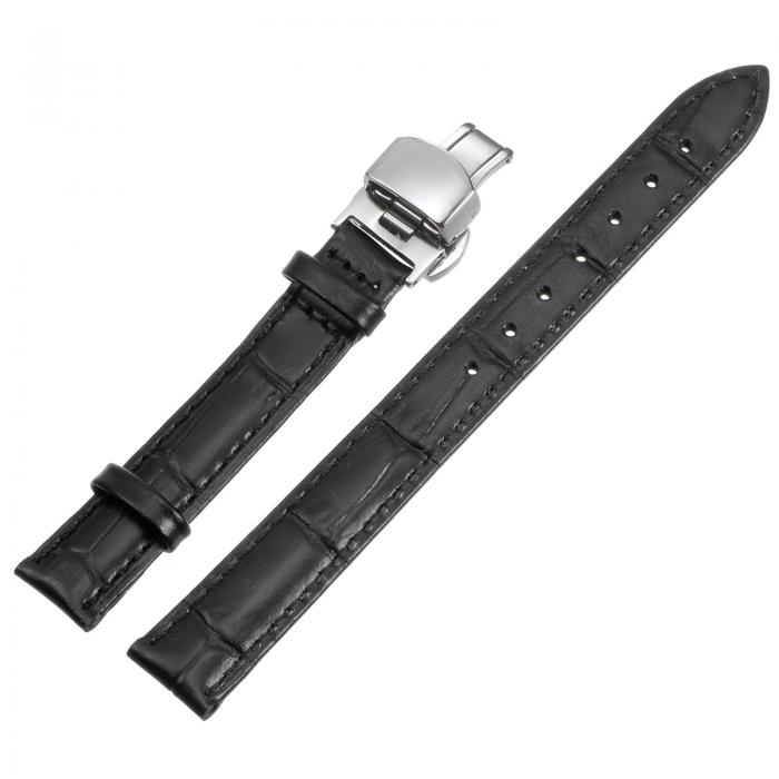 uxcell 牛革レザーバンド 交換用キット 展開バックルウォッチストラップ 13 mm レザーストラップ スプリングバー付き ブラック