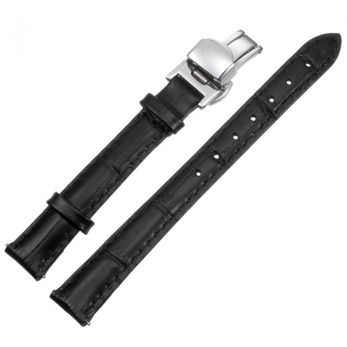 uxcell 牛革レザーバンド 交換用キット 展開バックルウォッチストラップ 12mm レザーストラップ ブラック