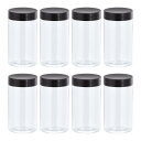 uxcell 丸型プラスチックジャー ブラックネジ式上蓋付き クリア 空容器 収納 整理用 広口 250ml 8個